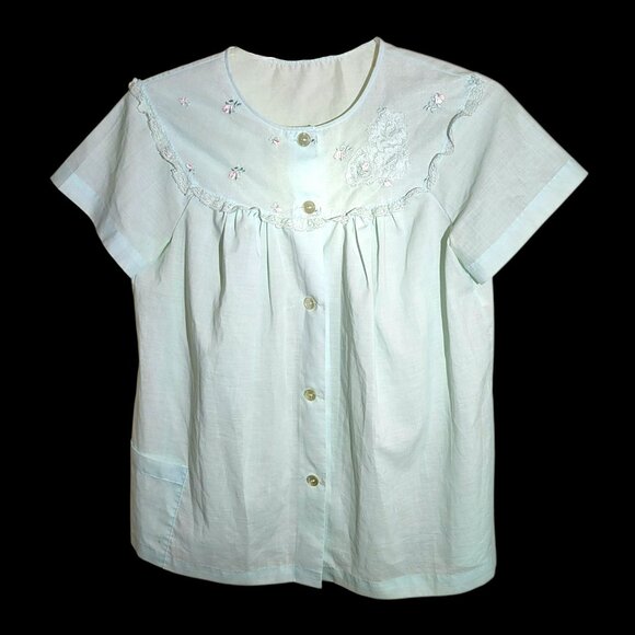 Vintage 60s 70s Sears Nightgown Robe & Shirt 3pc Set Blue Floral Lace Size S/M - Picture 8 of 10